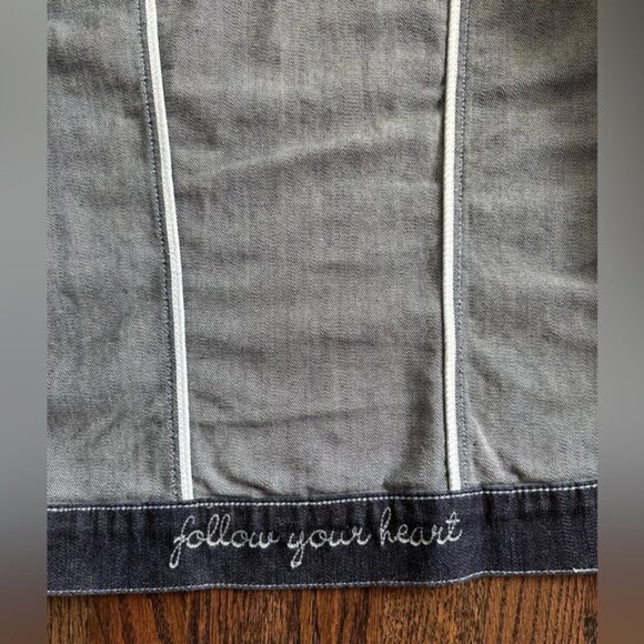 Brighton Vintage Denim Jean Jacket Embellished Silver Heart Snap Front Women's L - Picture 7 of 13